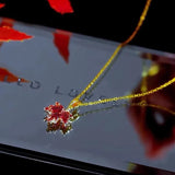 Crystal Red Maple Leaf Charm Pendant Necklace for Women