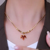 Crystal Red Maple Leaf Charm Pendant Necklace for Women
