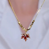 Crystal Red Maple Leaf Charm Pendant Necklace for Women