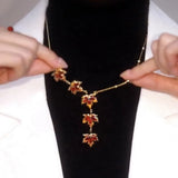 Crystal Red Maple Leaf Charm Pendant Necklace for Women