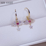 Heart Zircon Angel Wings Earrings Romantic Style Star Drop Earrings