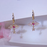 Heart Zircon Angel Wings Earrings Romantic Style Star Drop Earrings