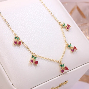 Crystal Cherry Choker Necklace Women Charm Pendant Jewelry