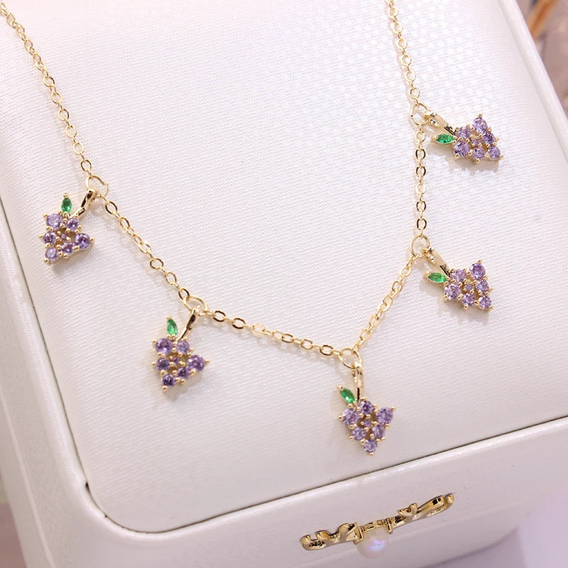 Crystal Cherry Choker Necklace Women Charm Pendant Jewelry