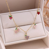Crystal Cherry Choker Necklace Women Charm Pendant Jewelry