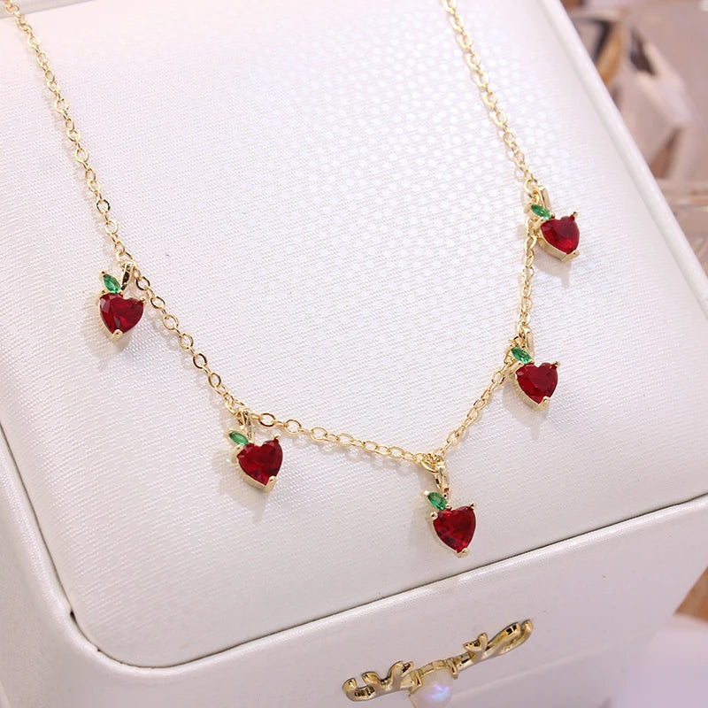 Crystal Cherry Choker Necklace Women Charm Pendant Jewelry