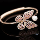 Crystal Butterfly Adjustable Bangle&bracelet for Women Pearl Zirconia Bracelet