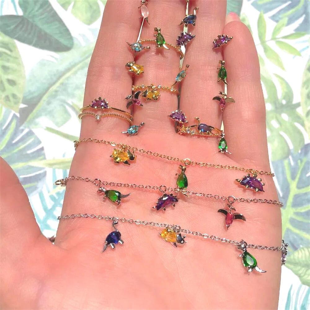 Multicolor Crystal Animal Charm Bracelet Zirconia Dinosaur Pendant