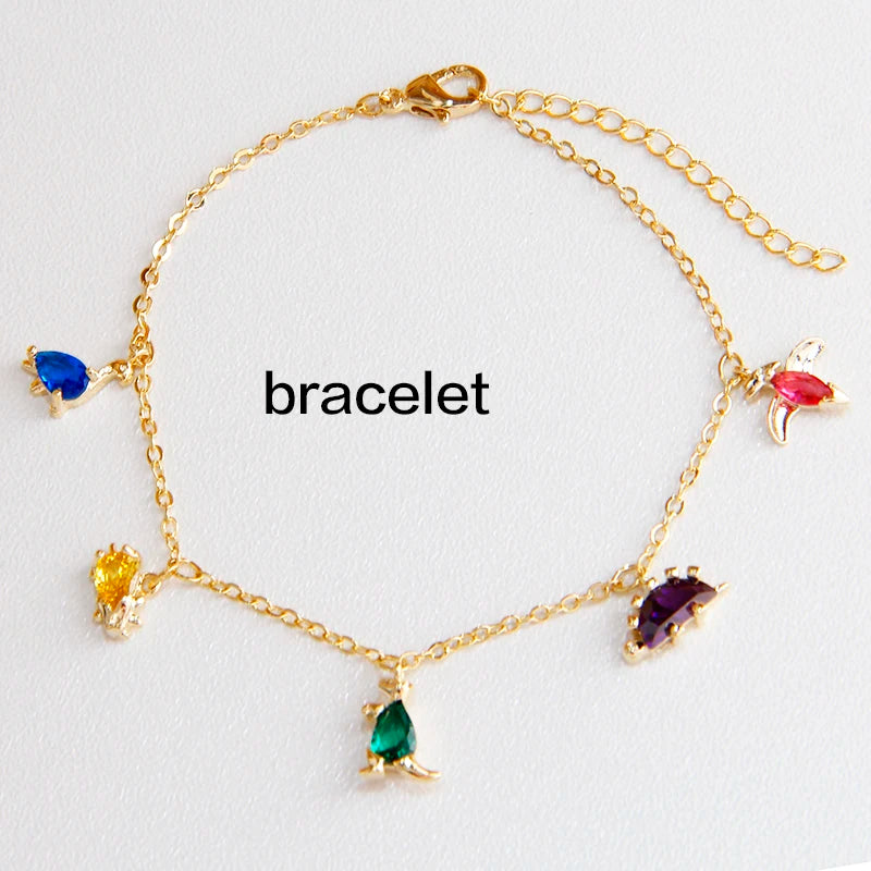 Multicolor Crystal Animal Charm Bracelet Zirconia Dinosaur Pendant