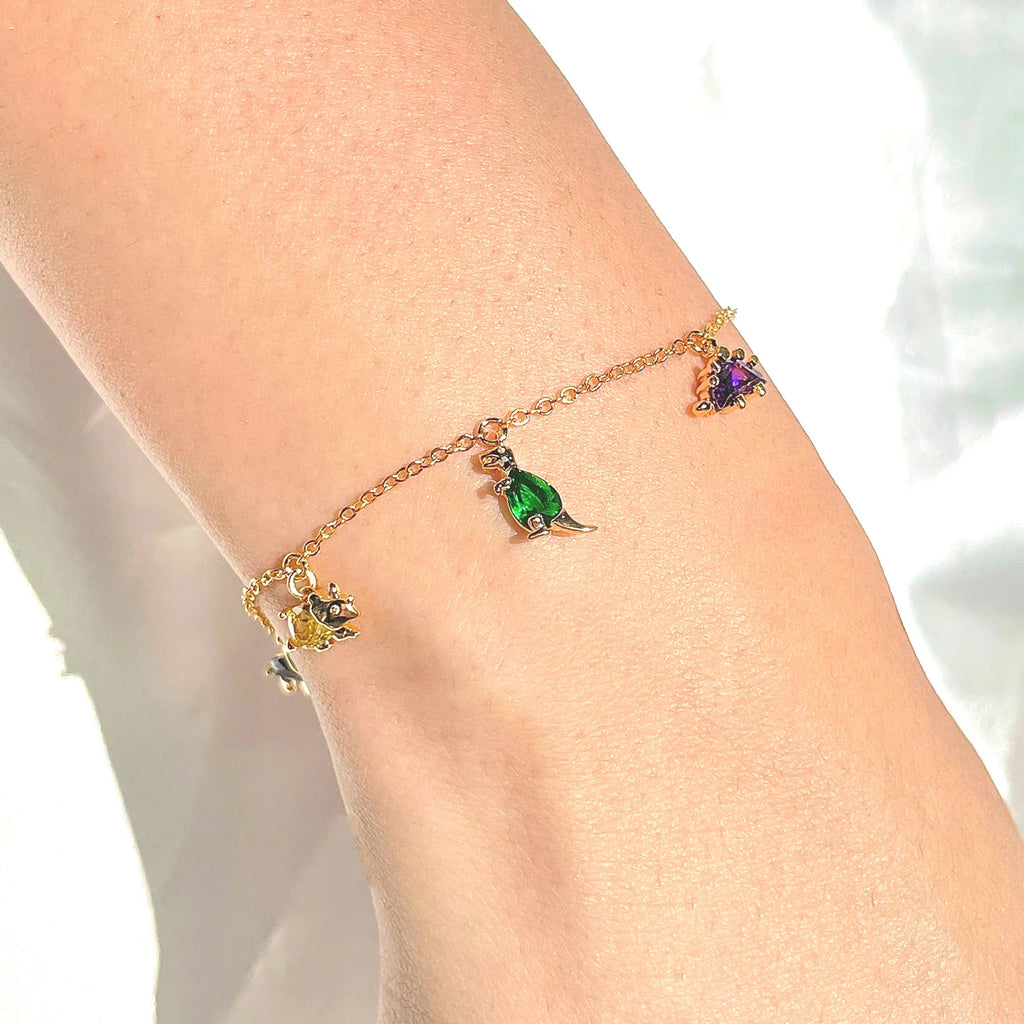 Multicolor Crystal Animal Charm Bracelet Zirconia Dinosaur Pendant