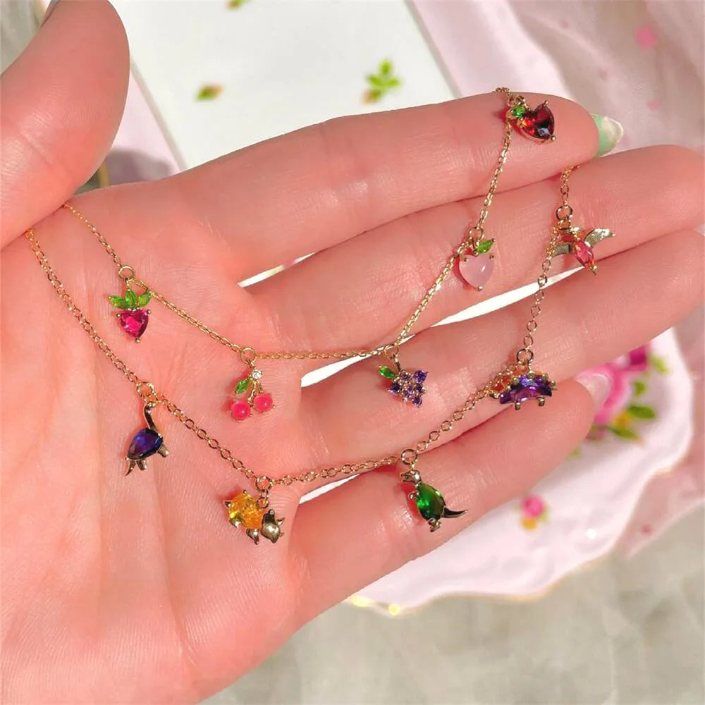 Multicolor Crystal Animal Charm Bracelet Zirconia Dinosaur Pendant