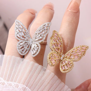 Butterfly Zirconia Engagement Rings for Women Adjustable Open Wedding Rings