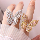 Butterfly Zirconia Engagement Rings for Women Adjustable Open Wedding Rings
