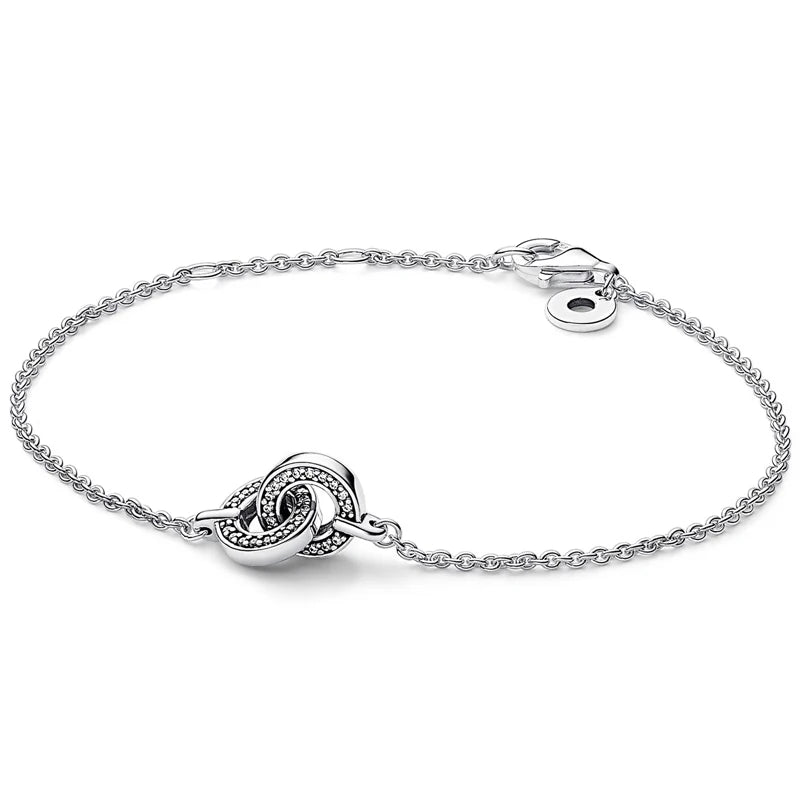 925 Silver Intertwined Pave Chain Bracelet European Bangle