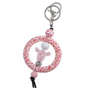 Cow Print Beaded Pendant Keychain for Women Girls Charm Lover