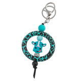 Cow Print Beaded Pendant Keychain for Women Girls Charm Lover