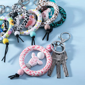Cow Print Beaded Pendant Keychain for Women Girls Charm Lover