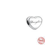 Silver 925 Family Heart Charm Bead For Women Bracelet DIY Jewelry