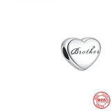 Silver 925 Family Heart Charm Bead For Women Bracelet DIY Jewelry