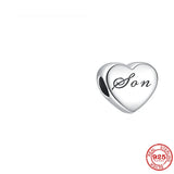 Silver 925 Family Heart Charm Bead For Women Bracelet DIY Jewelry