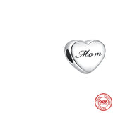 Silver 925 Family Heart Charm Bead For Women Bracelet DIY Jewelry