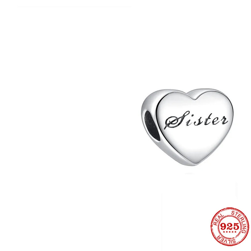 Silver 925 Family Heart Charm Bead For Women Bracelet DIY Jewelry