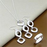 Silver 925 Square Round Pendant Jewelry Set For Women Men