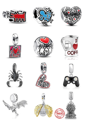 Silver 925 Love & Figures Coffee Cup Scorpion Dangle Charm Bead