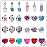 925 Silver Pink Tortoise Red Heart Charm Bead Bracelet DIY Jewelry