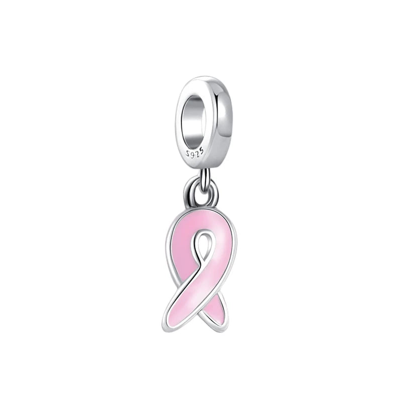 Silver Pink Infinite Ribbon Cake Dangle Charm Bead for Bracelets