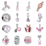 Silver Pink Infinite Ribbon Cake Dangle Charm Bead for Bracelets