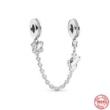 925 Silver Sparkling Butterflies Safety Chain Charm Bead for Bracelet DIY