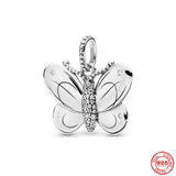 925 Silver Sparkling Butterflies Safety Chain Charm Bead for Bracelet DIY