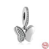 925 Silver Sparkling Butterflies Safety Chain Charm Bead for Bracelet DIY