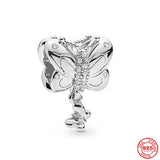 925 Silver Sparkling Butterflies Safety Chain Charm Bead for Bracelet DIY