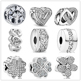925 Silver Sparkling Heart Charm Bead for Bracelet DIY Jewelry