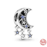 925 Silver Sparkling Stars Moon Astronaut Charm Bead for Bracelet