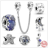 925 Silver Sparkling Stars Moon Astronaut Charm Bead for Bracelet