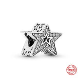 925 Silver Sparkling Stars Moon Astronaut Charm Bead for Bracelet