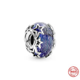 925 Silver Sparkling Stars Moon Astronaut Charm Bead for Bracelet