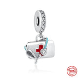 Silver 925 Stethoscope Pendant Nurse Cap Charm Bead for Bracelet DIY Jewelry
