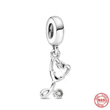 Silver 925 Stethoscope Pendant Nurse Cap Charm Bead for Bracelet DIY Jewelry