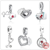 Silver 925 Stethoscope Pendant Nurse Cap Charm Bead for Bracelet DIY Jewelry