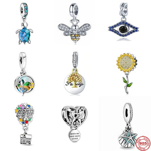 925 Silver Tortoise Sunflower Dangle Charm Bead for Bracelet Pendant