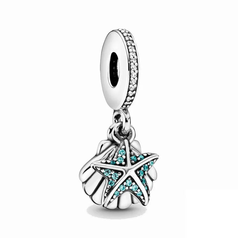 925 Silver Tortoise Sunflower Dangle Charm Bead for Bracelet Pendant