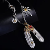Vintage Style Feather Silver Chain Necklace Set for Men and Women