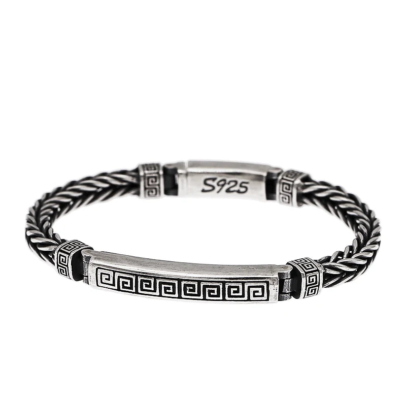 Thai Silver Braided Bracelet Retro Style Unique Gift for Men