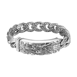 Silver Bracelet Male Personality Domineering Wide Retro Dragon Scale Gift