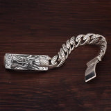 Silver Wide Retro Dragon Scale Bracelet for Men