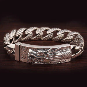 Silver Bracelet Male Personality Domineering Wide Retro Dragon Scale Gift